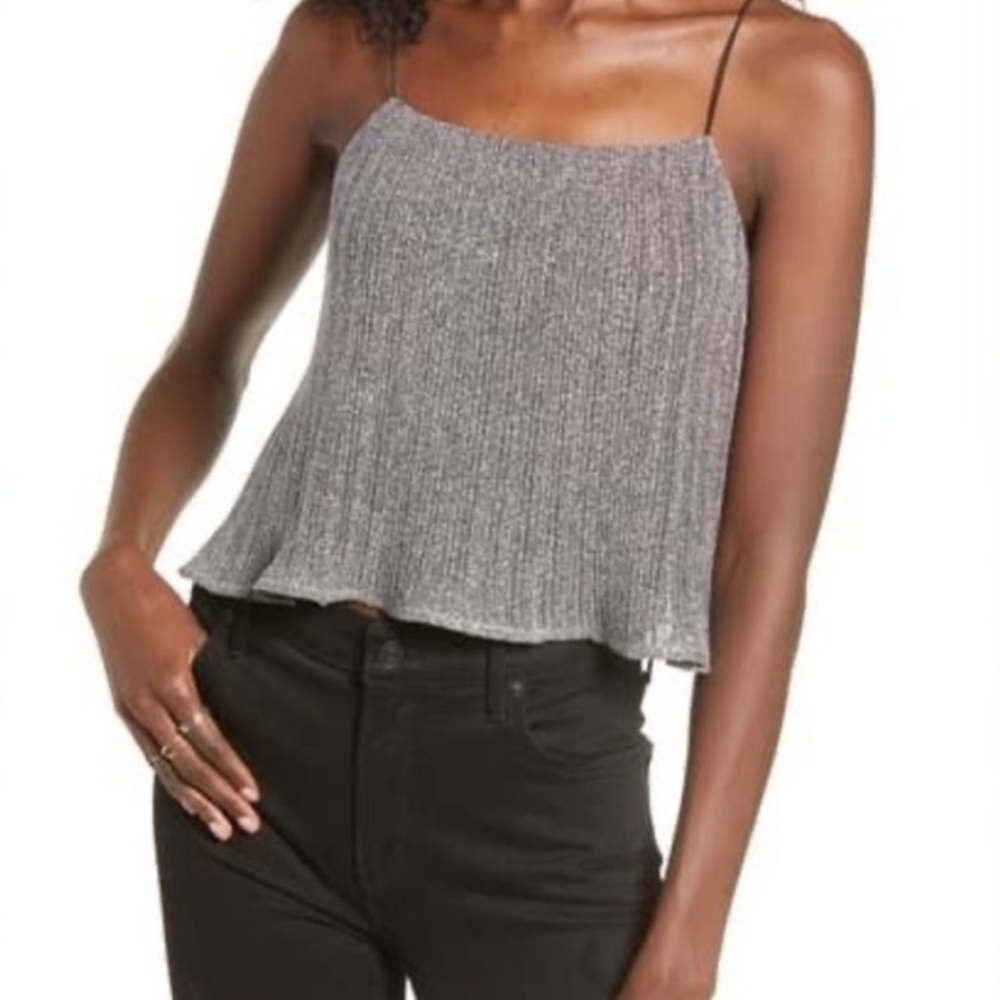 J.O.A. Silver Pleated Crop Camisole Top NWT